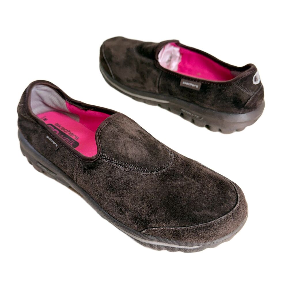 Skechers Go Walk Comfort Shoes Womens Size 9 Brown Suede Leather Lightweight